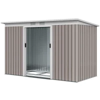Outsunny Abrigo de Jardim 280x130x172 cm Abrigo de Exterior de Aço Galvanizado com Porta Corredeira e Ventilações Cinza(m-11)