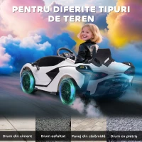 HOMCOM Mașină Electrică pentru Copii 3-5ani, Mașinuță Electrică Lamborghini cu Faruri, Muzică și Telecomandă, 108x62x40cm, Alb(m-7)