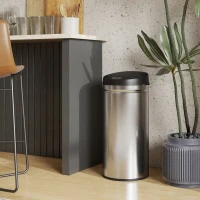 HOMCOM Poubelle de 42L avec Capteur de Mouvement et Ouverture Automatique, 30,5x30,5x68 cm, Noir et Argent(m-4)
