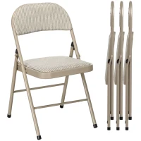 HOMCOM Juego de 4 Sillas Plegables Tapizadas en Lino Sintético con Respaldo y Estructura de Acero para Salón 45x46x78 cm Beige(m-1)