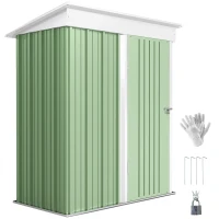 Outsunny Metal Garden Shed, Outdoor Lean-to Shed for Tool Motor Bike, with Adjustable Shelf, Lock, Gloves, 5'x3'x6', Green(m-10)
