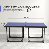 HOMCOM Mesa de Ping-Pong Plegable con Red y Marco de Acero para Interior y Exterior 182x91x76 cm Azul(m-5)
