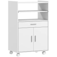 HOMCOM Chariot de cuisine sur roulettes, desserte micro-onde à roulettes avec placard tiroir étagères, 59 x 40 x 92 cm, blanc