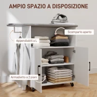HOMCOM Mobile Asse da Stiro con Armadietto a 2 Ante e Spazio Aperto, 125x43.5x102.5 cm, Bianco(m-5)