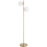 HOMCOM Lampada da Terra con 2 Luci e Paralumi a Sfera, Interruttore a Pedale e Attacco E27, Ø28x165 cm, Oro(m-10)