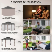 Outsunny Tonnelle de jardin avec toit polycarbonate 4 parois latérales anti-UV moustiquaires 3,6 x 3 m(m-5)