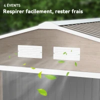 Outsunny Abri de jardin 5,4 m² 2,77 x 1,95 x 1,92 m fondation incluse porte coulissante ventilations tôle acier, marron clair(m-8)