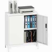 HOMCOM Armoire Métallique avec 2 Portes Serrure Etagère Facile à Monter pour Bureau Studio Garage 80x35x91 cm Blanc(m-6)