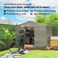 Outsunny Abri de jardin 5,4 m² dim. 2,77 x 1,95 x 1,92 m fondation incluse porte coulissante ventilations tôle acier, anthracite(m-5)