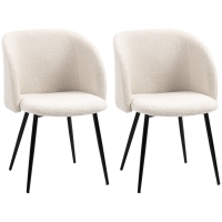 HOMCOM Lot de 2 chaises de salle à manger avec dossier en tissu effet laine boucleé pieds en acier 55 x 62 x 80 cm beige noir