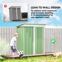Outsunny Metal Garden Shed, Outdoor Lean-to Shed for Tool Motor Bike, with Adjustable Shelf, Lock, Gloves, 5'x3'x6', Green(m-6)