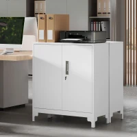 HOMCOM Mobile da Ufficio Portadocumenti con 3 Ripiani, 2 Ante e Chiavi, 80x35x91 cm, Bianco(m-9)