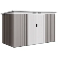 Outsunny Abrigo de Jardim 280x130x172 cm Abrigo de Exterior de Aço Galvanizado com Porta Corredeira e Ventilações Cinza(m-1)