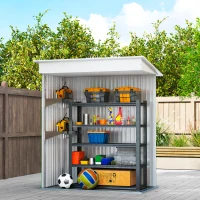Outsunny Metal Garden Shed, Outdoor Lean-to Shed for Tool Motor Bike, with Adjustable Shelf, Lock, Gloves, 5'x3'x6', Green(m-9)