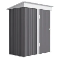 Outsunny Metal Garden Shed, Outdoor Lean-to Shed for Tool Motor Bike, with Adjustable Shelf, Lock, Gloves, 5'x3'x6', Grey(m-1)