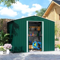 Outsunny 7.7 x 5.7ft Metal Garden Shed with Ventilation Slots and Sliding Doors, Galvanised Outdoor Tool Storage House, Green(m-9)