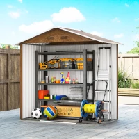 Outsunny 6.5 x 3.5ft Metal Garden Storage Shed - Brown Wood Effect(m-9)