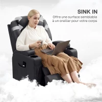 HOMCOM Fauteuil releveur électrique, fauteuil relax électrique avec repose-pied, dossier inclinable, télécommande, poches latérales et porte-gobelet - noir(m-6)
