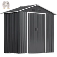 Outsunny 6.5x3.5ft Metal Garden Storage Shed for Outdoor Tool Storage with Double Sliding Doors and 4 Vents, Dark Grey(m-10)