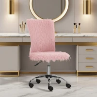 HOMCOM Plush Office Desk Chair, Modern Armless Swivel Vanity Chair with Adjustable Height for Home Office, Bedroom, Living Room, Pink(m-2)