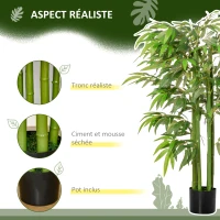 HOMCOM Plante artificielle bambou arbre artificiel 140 cm avec pot, fausse plante vert décoration d'intérieur(m-4)