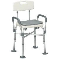 HOMCOM Silla Ducha Personas Mayores con Respaldo Reposabrazos Altura Ajustable Cojín Acolchado Extraíble Carga 136 kg Gris(m-10)