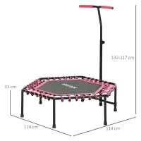 SPORTNOW 45" Rebounder Trampoline for Adults, Quiet Bungee Rebounder with LED Lights and Adjustable Handle, Pink(m-3)