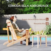 Outsunny Silla Adirondack de Madera con Reposabrazos y Respaldo Alto para Terraza Balcón Exterior 72x95x93 cm Natural(m-4)