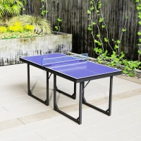 HOMCOM Mesa de Ping Pong Dobrável Mesa de Ping Pong Profissional com Rede e Estrutura de Aço para Interior e Exterior 182x91x76 cm Azul(m-9)