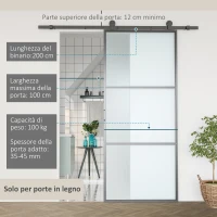 HOMCOM Kit Porta Scorrevole in Acciaio con Binari, Fermi e Guide, 200x40x0.6 cm, Nero(m-4)