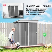 Outsunny Metal Garden Shed, Outdoor Lean-to Shed for Tool Motor Bike, with Adjustable Shelf, Lock, Gloves, 5'x3'x6', Grey(m-6)