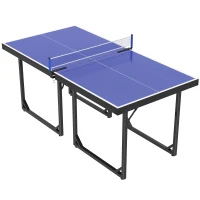 HOMCOM Mesa de Ping-Pong Plegable con Red y Marco de Acero para Interior y Exterior 182x91x76 cm Azul(m-11)