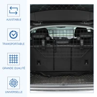 PawHut Grille de protection universelle pour chien barrière de sécurité de voiture pour chiens largeur ajustable 90-120 cm noir(m-4)