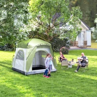 Outsunny Instant Pop Up Camping Tent, 4 Man Dome Tent with 4 Doors, Sewn-in Groundsheet, Carry Bag and Top Hook for Fishing Hiking Festival, Green(m-9)
