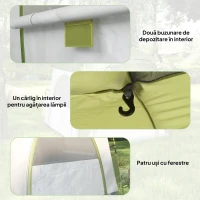 Outsunny Instant Pop Up Camping Tent, 4 Man Dome Tent with 4 Doors, Sewn-in Groundsheet, Carry Bag and Top Hook for Fishing Hiking Festival, Green(m-8)