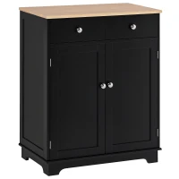 HOMCOM Meuble de rangement buffet salon avec placards, 2 tiroirs et étagères réglables, 68x40,3x85cm, noir et bois naturel(m-10)