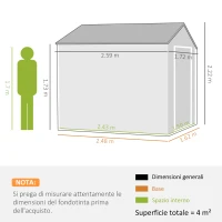Outsunny Casetta da Giardino Porta Attrezzi in Acciaio Zincato e PP con Finestra, 259x172x222 cm, Grigia e Bianca(m-3)