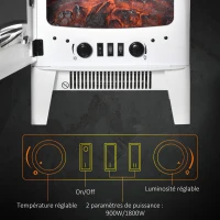 HOMCOM Cheminée électrique poêle Style néo-rétro 900-1800 W Simulation Flammes LED luminosité réglable Acier ABS Blanc(m-6)