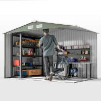 Outsunny 9 x 6ft Metal Garden Shed, Outdoor Storage Tool House with Ventilation Slots, Foundation Kit and Lockable Double Doors, Light Green(m-9)