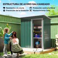 Outsunny Cobertizo de Jardín Exterior 1,16 m² 163x89x182 cm Caseta Metálica con Puerta Corredera y Techo Inclinado Verde(m-4)