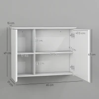 HOMCOM Armário Casa de Banho com Espelho Prateleira Ajustável Móvel Casa de Banho Estilo Moderno 65x15x49 cm Branco(m-3)