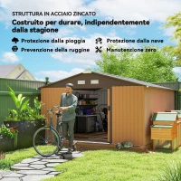 Outsunny Casetta da Giardino con 2 Porte Scorrevoli e 4 Prese d'Aria in Acciaio, 340x386x200cm, Giallo(m-4)