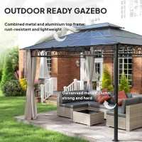 Outsunny 3.6 x 3 (m) Outdoor Polycarbonate Gazebo, Double Roof Hard Top Gazebo with Nettings & Curtains for Garden, Lawn, Patio(m-6)