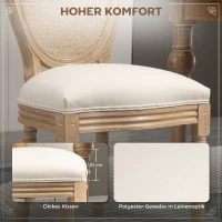 HOMCOM set van 2 eetkamerstoelen vintage keukenstoel gestoffeerde stoel met rotan rugleuning linnen touch rubber hout wit 49 x 56 x 96 cm(m-6)