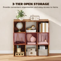 HOMCOM 3-tier 9 Cubes Storage Unit Particle Board Cupboard Bookcase Organiser Home Office Shelves, Rustic Brown(m-4)