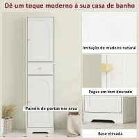 HOMCOM Coluna Casa de Banho com 2 Portas Arqueadas Gaveta e Prateleiras Ajustáveis Armário Alto Casa de Banho 40x29,5x170 cm Branco com Veios(m-6)