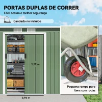 Outsunny Abrigo de Jardim 280x130x172cm Abrigo de Exterior de Aço Galvanizado com Porta Corredeira e Ventilações Verde Claro(m-5)