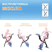 HOMCOM Bicicletă Pliabilă cu 8 Niveluri Rezistență și Corzi Elastice pentru Brațe, Albastru(m-8)