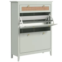 HOMCOM Schoenenkast voor 12 Paar Schoenen, met 1 Uitschuifbare Lade, 2 Klapladen, Schoenopberger, 88 x 30 x 120 cm, Groen(m-11)