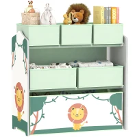 AIYAPLAY Scaffale per Cameretta a 3 Livelli con 6 Scatole Estraibili di Tessuto non Tessuto, 63x30x66 cm, Verde(m-1)